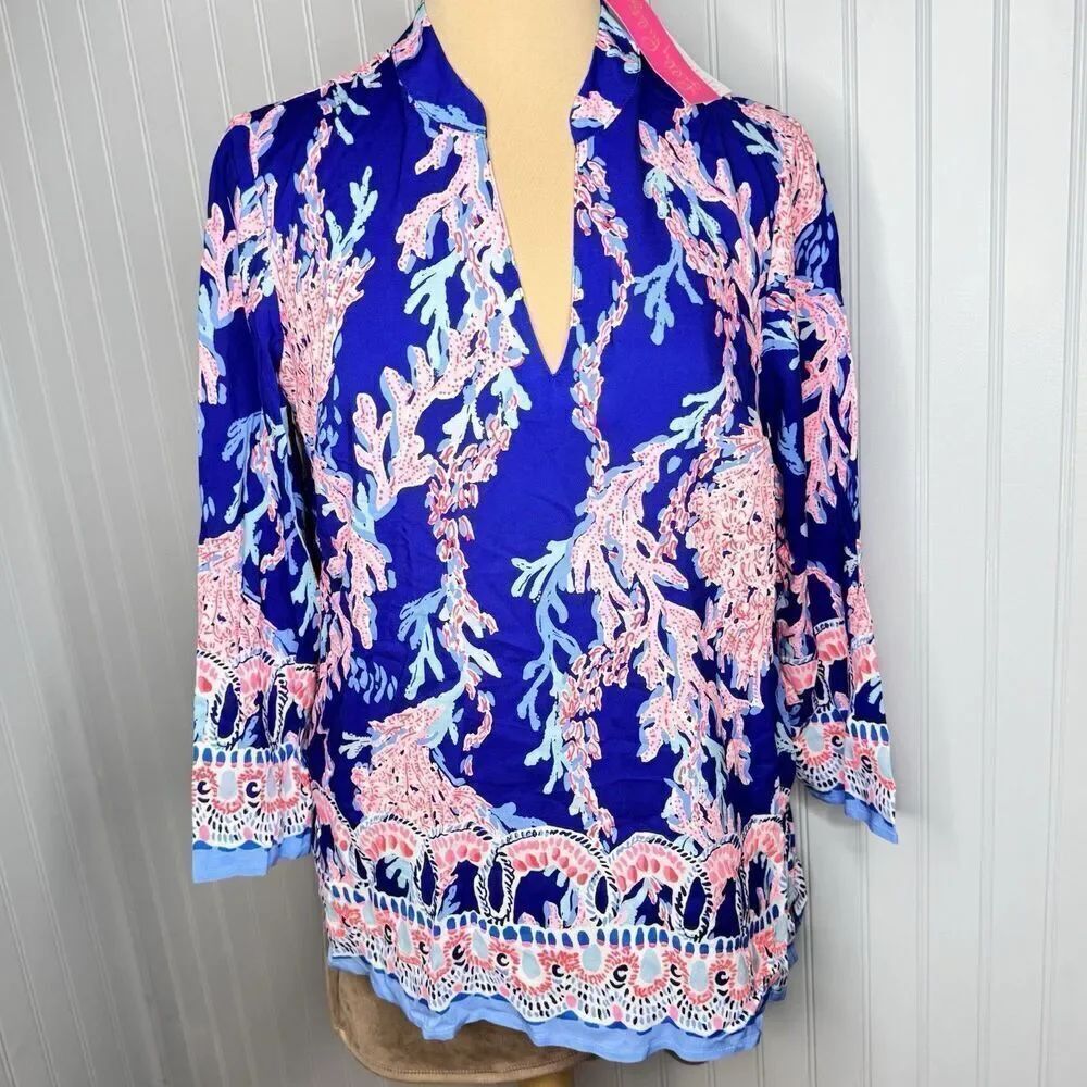 NWT Lilly Pulitzer Sz M Luna Bay Tunic Borealis Blue Swim On Over Engineered
